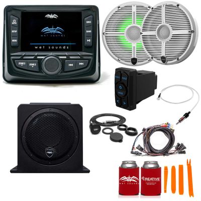 Wet Sounds Ultimate Golf Cart Audio Bundle, Radio, 2-RGB White Grill 6.5" Speakers, 10" Powered sub, Wiring Kit