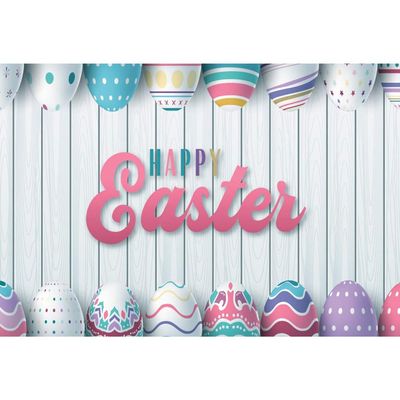 Leyiyi 10x8ft Happy Easter Party Photography Backdrop Colorful Easter Eggs Vibrant Color Painted Eggshells White Wood with Plank Vinyl Background Banner for Easter Studio Props Photo Booth