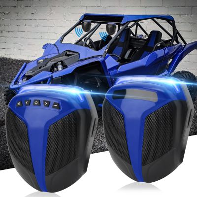 OPL5 1Pair ATV UTV Speaker System with LED Blue Light Waterproof All-in-One 1"-1.5" Handlebar Mount MP3 Music Player Audio Amplifier System USB Speaker System for ATV UTV (MT486)