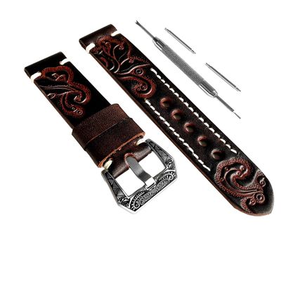 NICKSTON Dark Brown Embossed Leather Band Compatible with Garmin D2 Air, Venu Sq and Venu Sq Music Edition Strap Pins Tool T20 (3. Black Color Buckle, For Garmin Venu Sq)