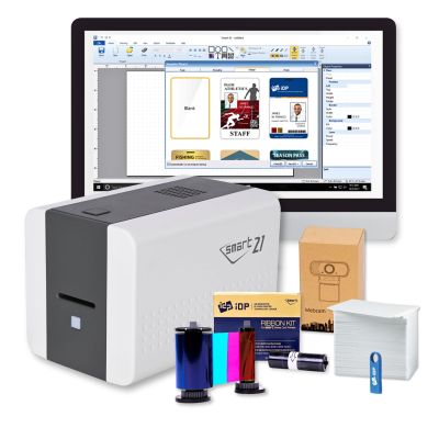 IDP SMART-21S ID Card Printer Bundle - PC Software, USB Camera, YMCKO Ribbon (100 Prints), & 100 PVC Cards for Fast, Pro-Level Single-Sided Card Printing! Now get IDP EasyCapture Tool Free Trial!