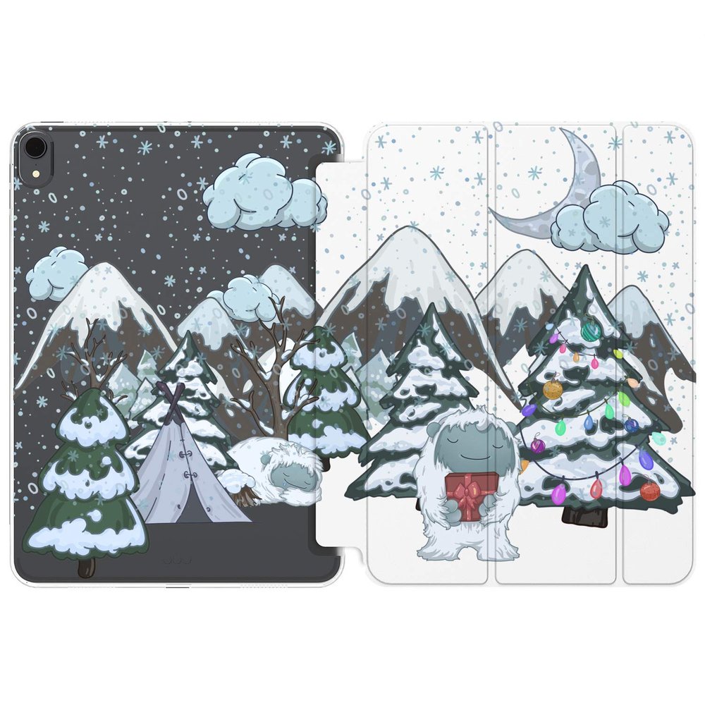 Cavka Case for iPad Pro 13 M4 Air M2 11 2024 4th 10.9 2022 10.2 12.9 10.5 9.7 Mini 6 5 4 3 2 1 Design Slim fit Yeti Print Snowy Camp Mythical Stand Winter Himalayan Closure Magnetic Creature