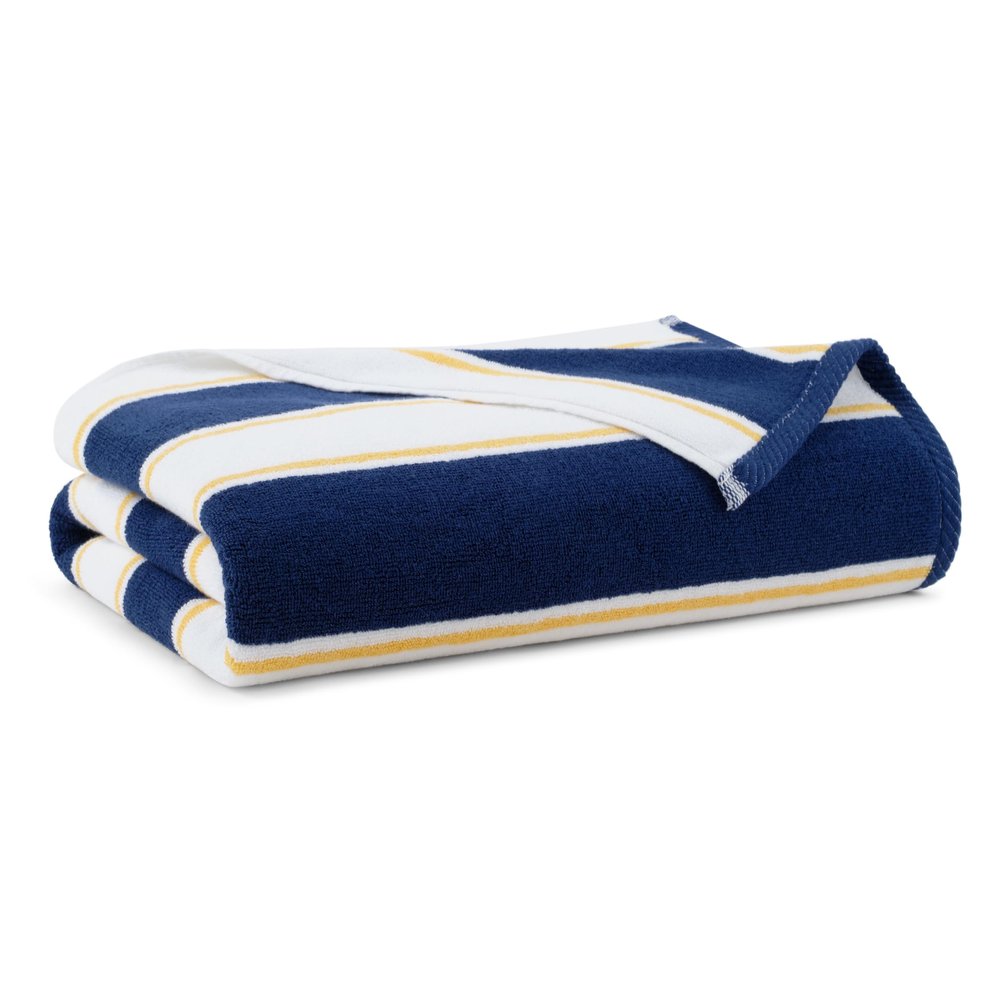 Aston & Arden Striped Beach Towel - Oversized 35 x 70 Soft Plush Thick Cotton, 600 GMS Heavy & Luxury for Pool Chairs, Resort, and Hot Tub, Navy/Yellow