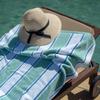 Aston & Arden Striped Beach Towel - Oversized 35 x 70 Soft Plush Thick Cotton, 600 GMS Heavy & Luxury for Pool Chairs, Resort, and Hot Tub, Green/Blue view 3