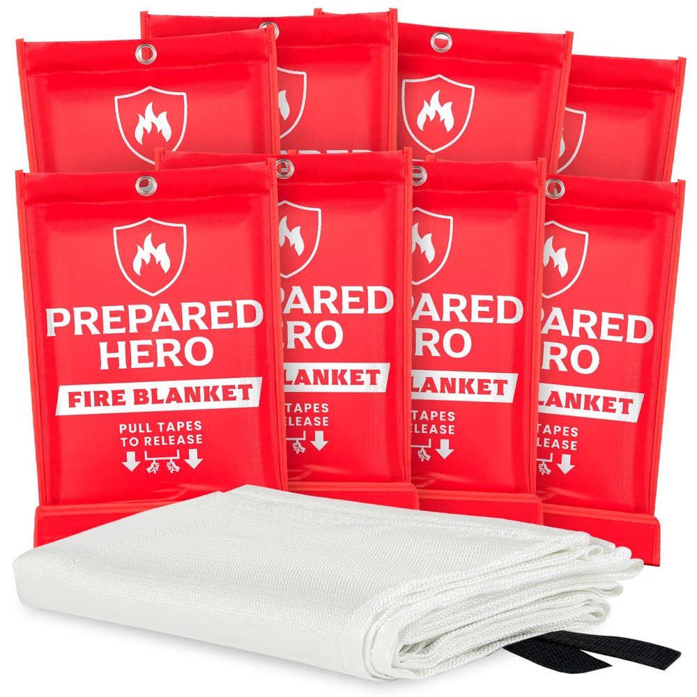 Prepared Hero Emergency Fire Blanket - 8 Pack - Fire Suppression for Kitchen, 40 x 40 Fiberglass Fire Blanket for Home