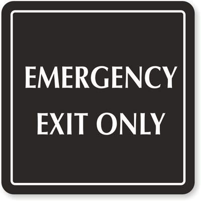 The Sign Studio  6 x 6 - Engraved Sign: Emergency Exit Only Sign - Black/White - Laser Engraved Sign