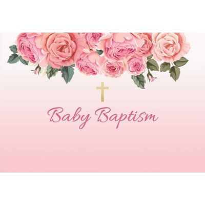 Leyiyi 10x8ft Baby Baptism Photography Backdrop for Girls First Holy Communion Christening Baby Shower Party Decorations Photoshoot Background Pink Floral God Bless Party Backdrops Vinyl Studio Props