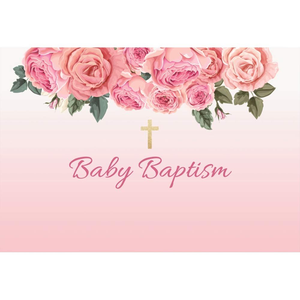 Leyiyi 10x8ft Baby Baptism Photography Backdrop for Girls First Holy Communion Christening Baby Shower Party Decorations Photoshoot Background Pink Floral God Bless Party Backdrops Vinyl Studio Props