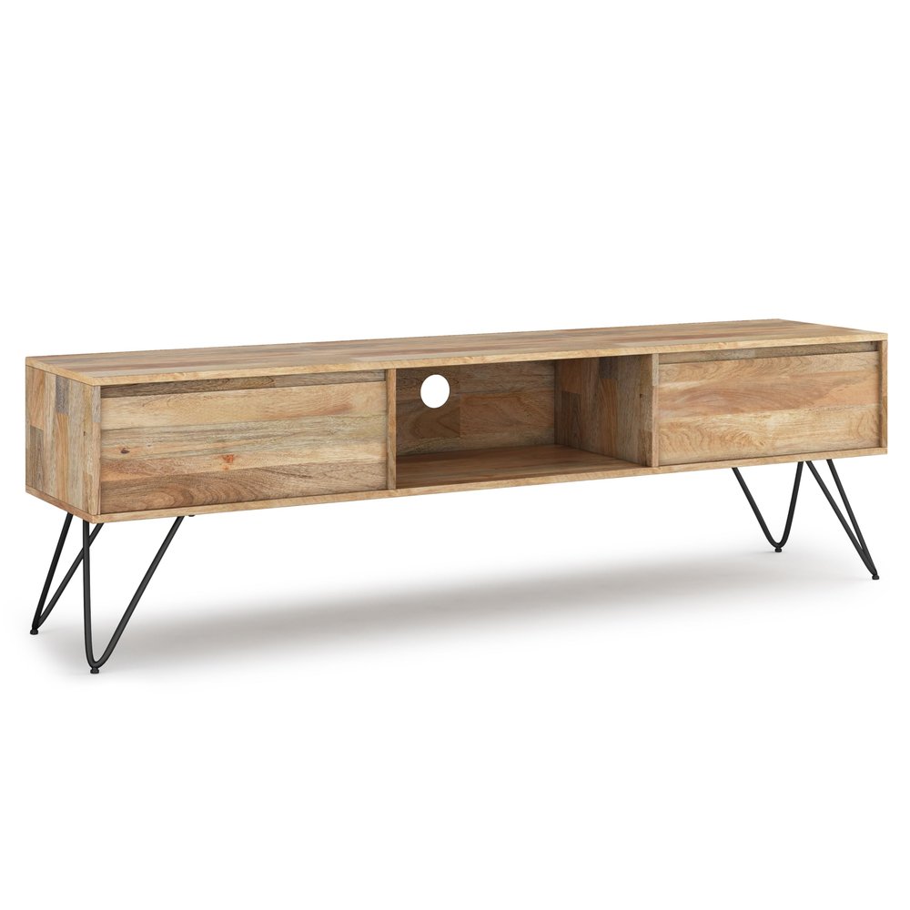SIMPLIHOME Hunter SOLID MANGO WOOD 68 Inch Wide Industrial TV Media Stand in Natural for TVs up to 75 Inches, For the Living Room and Entertainment Center
