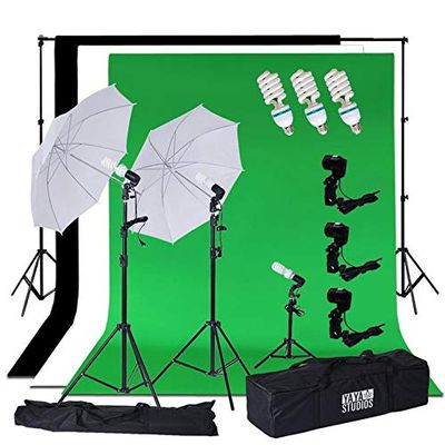 10Ft Softbox Lighting Kit Professional Studio Photography Equipment Background Support System Continuous 600W 6500K White Umbrella Muslins Green Black White - Free Carry Case