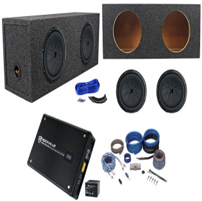 KICKER (2) 48CWR104 COMPR10 10" 1600W Subwoofer Bundle with Krypton-M2 Mono Amplifier & Rockville RD10 Sealed Subwoofer Enclosure Sub Box & Rockville RWK4CU Wire Kit & Installation Kit (5 Items)