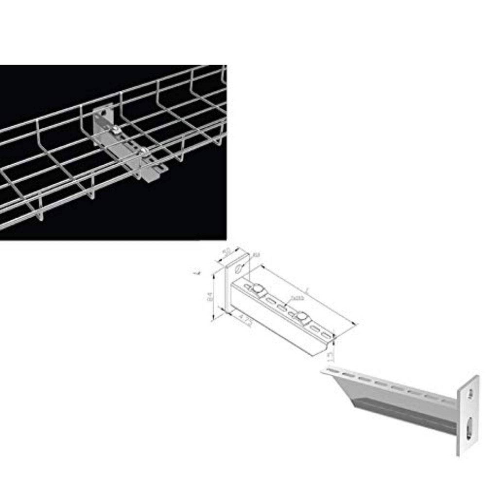 Kable Kontrol Reinforced Bracket  4 Width - Wire Mesh Tray Cable Management Rack Cords Organizer Cable Basket, Zinc Plated Steel NEC Approved for Network, Fiber Optic, Cabling Accessory