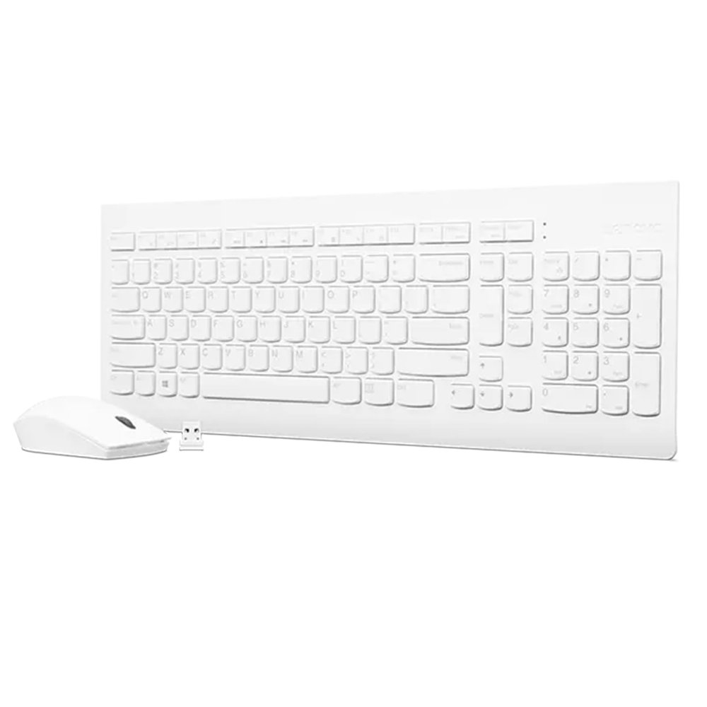 Lenovo 510 Wireless Combo with 2.4 GHz USB Receiver, Slim Full Size Keyboard, Full Number Pad, 1200 DPI Optical Mouse, Left or Right Hand, GX30W75336, White