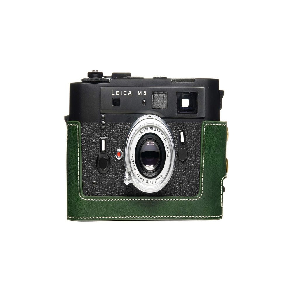 for Leica M5 Film Camera Case, BolinUS Handmade Genuine Real Leather Half Camera Case Bag Cover for Leica M5 Film Camera (Green)