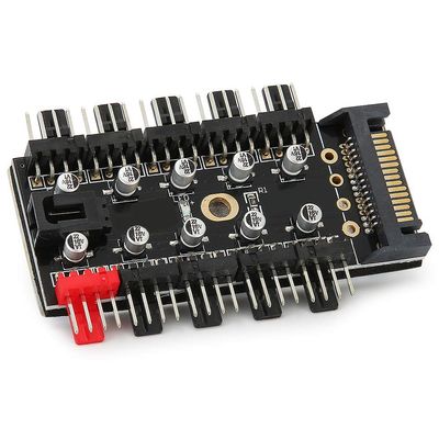 PC Chassis Fan Hub, 4pin CPU Cooling Computer Tempreture Regulator Splitter with PWM Cable for Extended Motherboard Interface(SATA Interface)