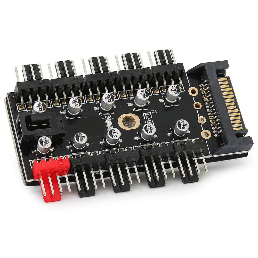 PC Chassis Fan Hub, 4pin CPU Cooling Computer Tempreture Regulator Splitter with PWM Cable for Extended Motherboard Interface(SATA Interface)