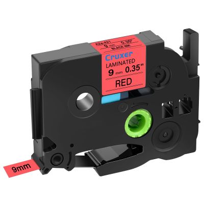 Cruxer 50 Pack Replacement for P-Touch TZe-421 TZ-421 Label Tape Black Text on Red Laminated 9mm 0.35" Compatible with Ptouch PT-D200 PT-D210 PT-D400 PT-D450 PT-D600 PT-H100 PT-1230PC Label Maker