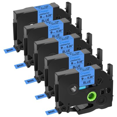 Cruxer 5 Pack Replacement for P-Touch TZe-521 TZ-521 Label Tape Black Text on Blue Laminated 9mm 0.35" Compatible with Ptouch PT-D200 PT-D210 PT-D400 PT-D450 PT-D600 PT-H100 PT-1230PC Label Maker