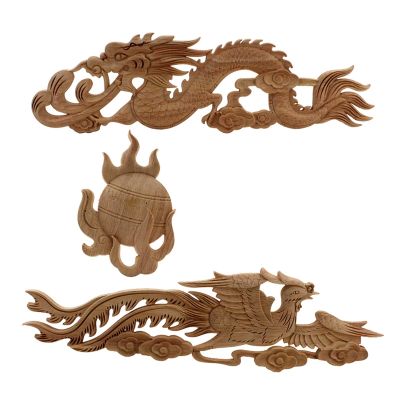 DUO ER Chinese Dragon Wood Carved Decal Corner Appliques Frame Wall Doors Furniture Woodcarving Wedding Decoration Vintage Home Decor (Color : 40cm)