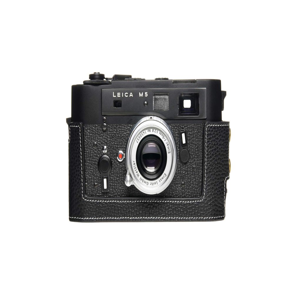 for Leica M5 Film Camera Case, BolinUS Handmade Genuine Real Leather Half Camera Case Bag Cover for Leica M5 Film Camera (Black)