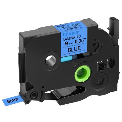 Cruxer 1 Pack Replacement for P-Touch TZe-521 TZ-521 Label Tape Black Text on Blue Laminated 9mm 0.35" Compatible with Ptouch PT-D200 PT-D210 PT-D400 PT-D450 PT-D600 PT-H100 PT-1230PC Label Maker