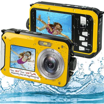 S & P Safe and Perfect Underwater Camera, Waterproof Camera Full HD 2.7K 48MP Waterproof Camera Digital with Dual Screen, 16X Digital Zoom and Self-Timer Yellow