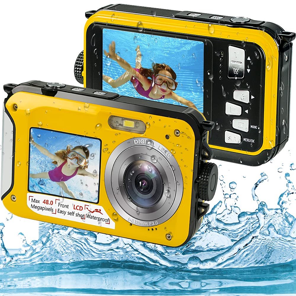 S & P Safe and Perfect Underwater Camera, Waterproof Camera Full HD 2.7K 48MP Waterproof Camera Digital with Dual Screen, 16X Digital Zoom and Self-Timer Yellow