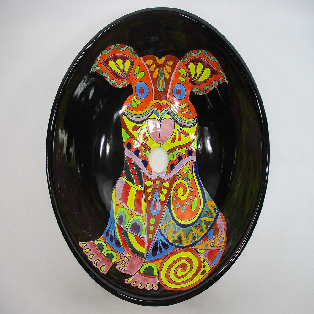 15" round TALAVERA VESSEL SINK Mexican handmade ceramic bathroom basin, folk art