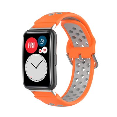 BabyValley Band Compatible with Huawei Watch Fit Silicone Two-color Wristband with Tools, Waterproof Bracelet Replacement Sport Strap for Watch Fit Smartwatch (Orange+Gray)