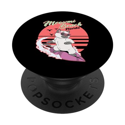 Funny Meowmi Beach Florida Miami Cat Surfer Surfing Kitten PopSockets Swappable PopGrip