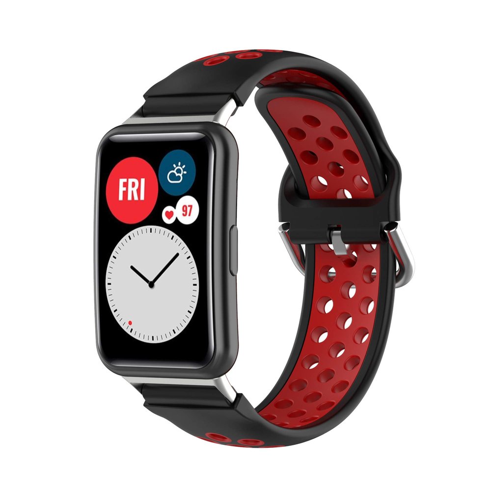 BabyValley Band Compatible with Huawei Watch Fit Silicone Two-color Wristband with Tools, Waterproof Bracelet Replacement Sport Strap for Watch Fit Smartwatch (Black+Red)