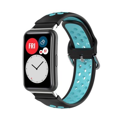 BabyValley Band Compatible with Huawei Watch Fit Silicone Two-color Wristband with Tools, Waterproof Bracelet Replacement Sport Strap for Watch Fit Smartwatch (Black+Teal)