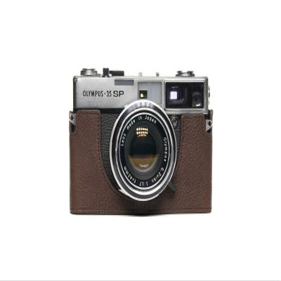 35 SP Case, BolinUS Handmade Genuine Real Leather Half Camera Case Bag Cover for Olympus 35 SP Camera with Hand Strap (Coffee)