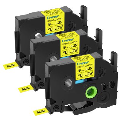 Cruxer 3 Pack Replacement for P-Touch TZe-S621 TZ-S621 9mm 0.35inch Black Text on Yellow Strong Adhesive Laminated Tape Compatible with Ptouch PT-D200 D210 D400 D450 D600 H100 1230PC Label Maker