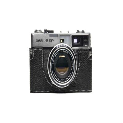 35 SP Case, BolinUS Handmade Genuine Real Leather Half Camera Case Bag Cover for Olympus 35 SP Camera with Hand Strap (Black)