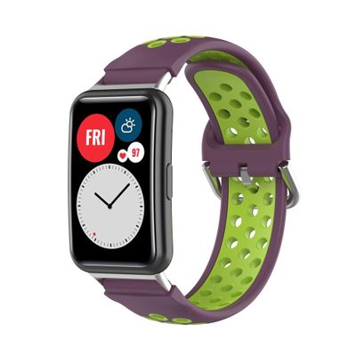 BabyValley Band Compatible with Huawei Watch Fit Silicone Two-color Wristband with Tools, Waterproof Bracelet Replacement Sport Strap for Watch Fit Smartwatch (Purple+Lemon)