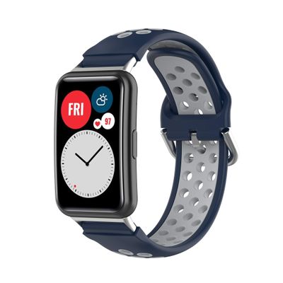 BabyValley Band Compatible with Huawei Watch Fit Silicone Two-color Wristband with Tools, Waterproof Bracelet Replacement Sport Strap for Watch Fit Smartwatch (Blue+Gray)