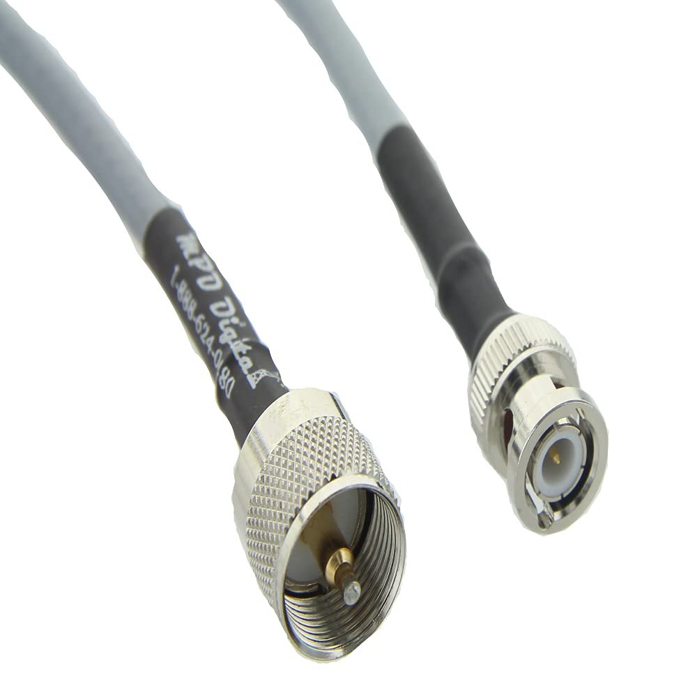 MPD Digital I RG8X Coaxial Cable I UHF PL259 Male to BNC Male Connectors I Low Loss RF Coax I CB, Ham Radio, Transmitters, Antenna I 10 FT - Gray