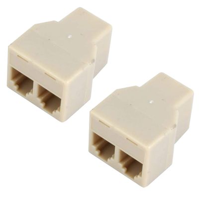Wideskall 2-Pack 2 Way RJ-11 Telephone Jack 4 Conductor 6P4C Splitter Adapter (Beige)