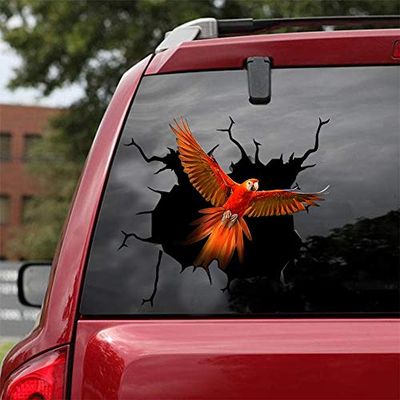 Ocean Gift Red Parrot Car Decals, Wall Decals Stickers Pack of 2 - Realistic Car Stickers Design Series 6 Size 8" x 8"
