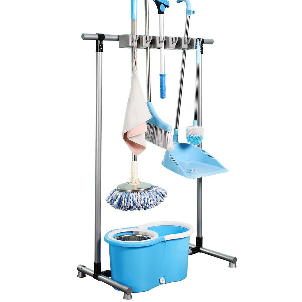 QTJH Broom Mop Holder Floor-Mounted mop Rack Cleaning Tool storage for laundry room closet organizer (6racks)