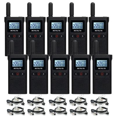 Retevis RB28 Walkie Talkies with Earpiece,USB-C Walkie Talkies Rechargeable,Large LCD Screen,1500mAh,NOAA Weather,Business Walkie Talkie for Adults Long Range for School Restaurant Healthcare(10 Pack)