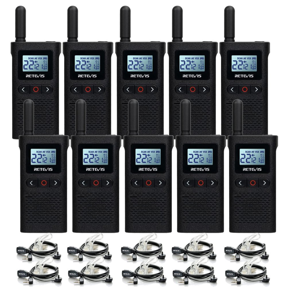 Retevis RB28 Walkie Talkies with Earpiece,USB-C Walkie Talkies Rechargeable,Large LCD Screen,1500mAh,NOAA Weather,Business Walkie Talkie for Adults Long Range for School Restaurant Healthcare(10 Pack)