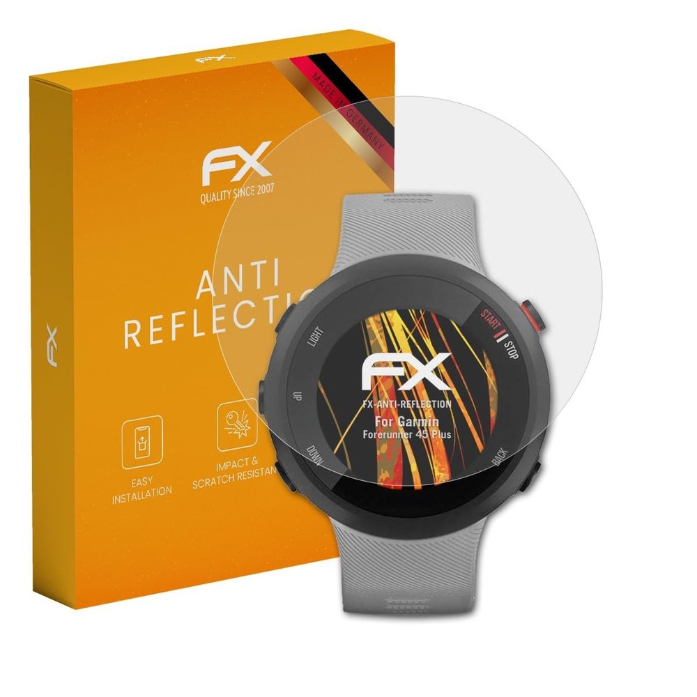 atFoliX Screen Protector compatible with Garmin Forerunner 45 Plus Screen Protection Film, anti-reflective and shock-absorbing FX Protector Film (3X)