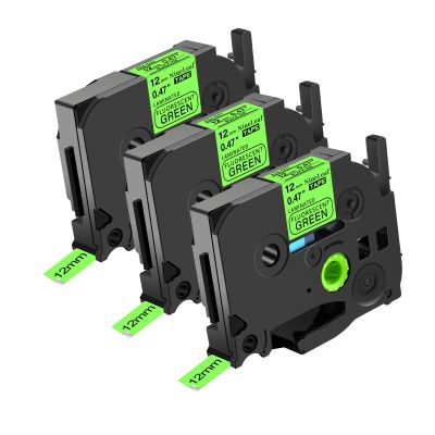 NineLeaf 3 Pack Compatible for Brother TZe-D31 TZeD31 TZ-D31 TZD31 Label Tape 12mm 1/2'' 0.47'' Black on Fluo Green Laminated Labeling Work with P-Touch PT-D210 PT-P700 PT-H100 PT-1290 Label Maker