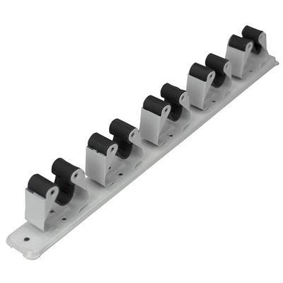 Mop and Broom Holder Wall Mounted Storage Organizer by Home Basics | 5 Slot Storage Rack with Textured Rubber Grippers for Kitchen, Garage, Laundry Room