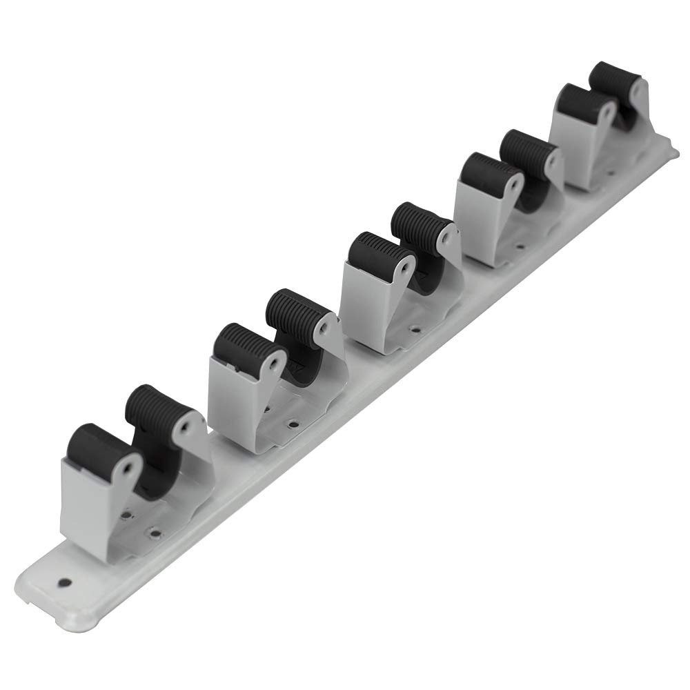 Mop and Broom Holder Wall Mounted Storage Organizer by Home Basics | 5 Slot Storage Rack with Textured Rubber Grippers for Kitchen, Garage, Laundry Room