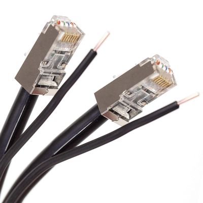 PHAT SATELLITE INTL - Shielded Bare Copper CAT5 with Ground F/UTP 24AWG 350MHz, EZ Pass Thru RJ45 Plug Network Data Ethernet LAN Cable UL ETL Assembled in USA (7 ft Black)