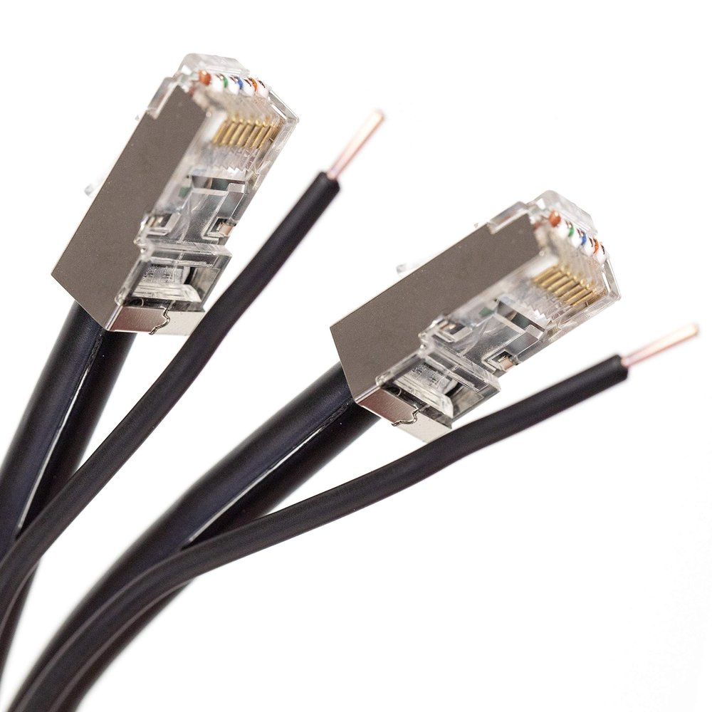 PHAT SATELLITE INTL - Shielded Bare Copper CAT5 with Ground F/UTP 24AWG 350MHz, EZ Pass Thru RJ45 Plug Network Data Ethernet LAN Cable UL ETL Assembled in USA (7 ft Black)