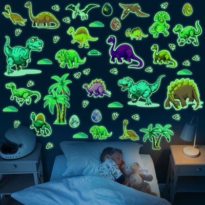 110 Pcs Glow in The Dark Dinosaur Wall Decals Stickers, Removable & Colorful Dinosaur Self-Adhesive Wall Stickers for Ceiling Kid Nursery Living Room Classroom Birthday Decoration